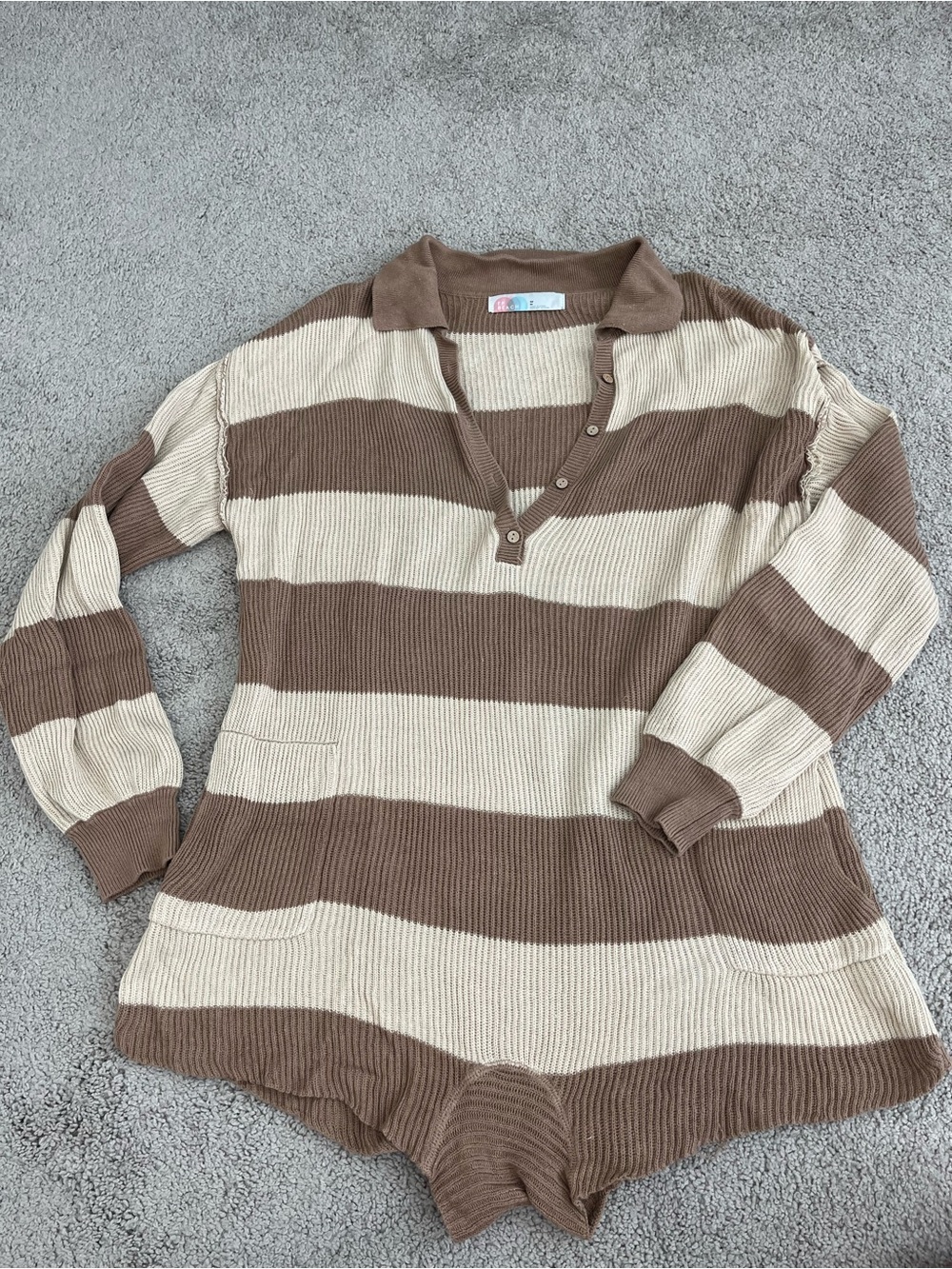 FP Beach Striped Brown & Cream Knit Romper